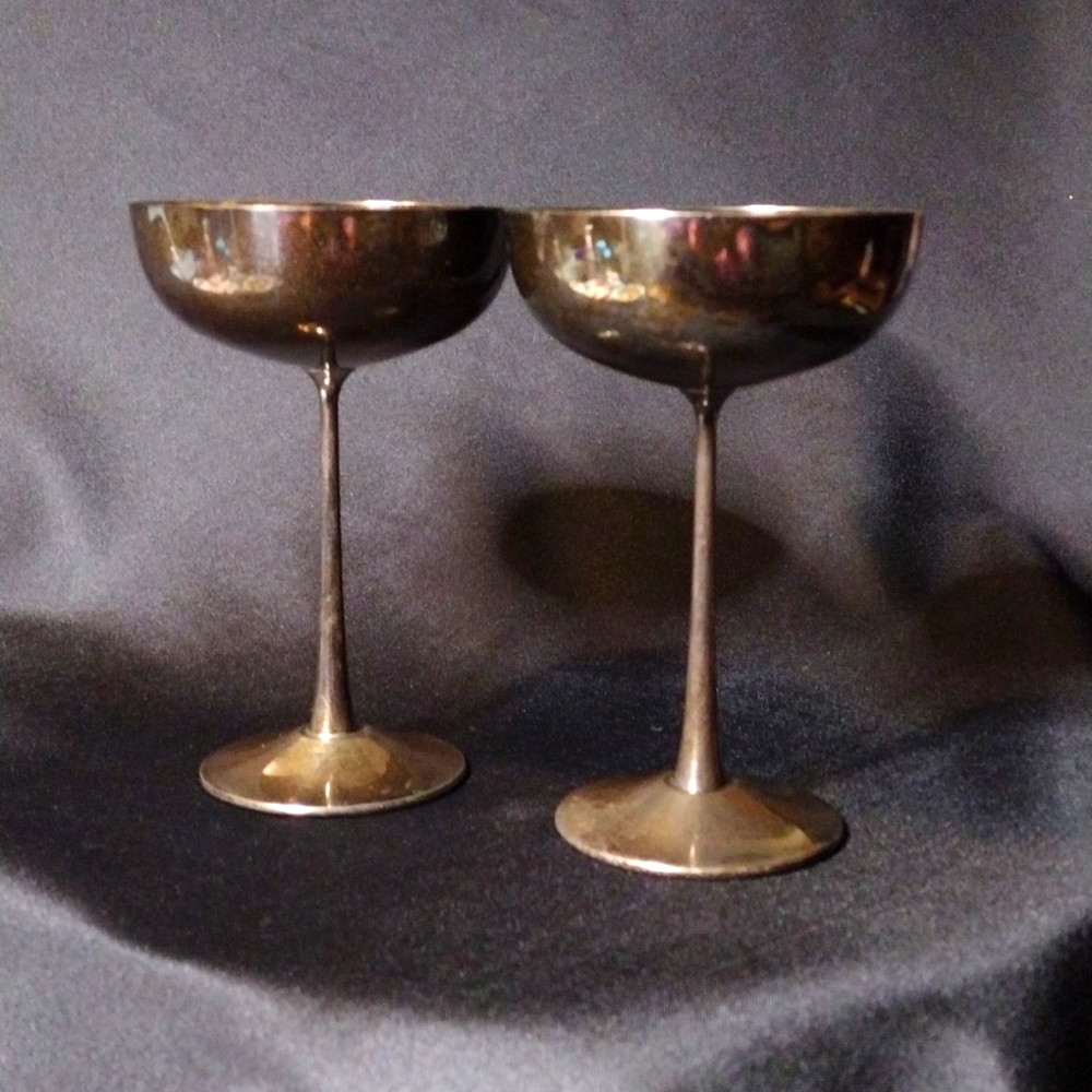 Pair of Antique de Uberti Silver plated Champagne Glasses